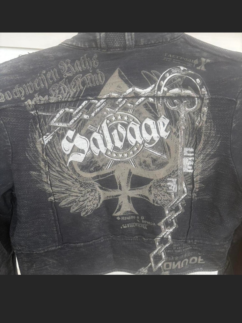 Salvage Studded Black Distressed Moto Jacket. S